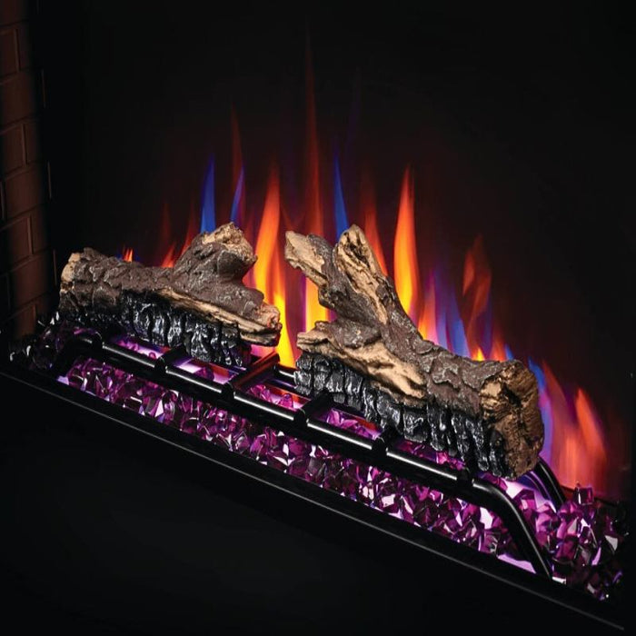 Napoleon Cineview 30 Built-In or Insert Electric Fireplace Close up Logset Multi Flame Magenta Embers