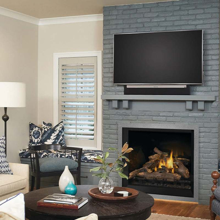 Napoleon Elevation 36 Direct Vent Fireplace Living Room Split Oak Log with Gun Metal Trim V1