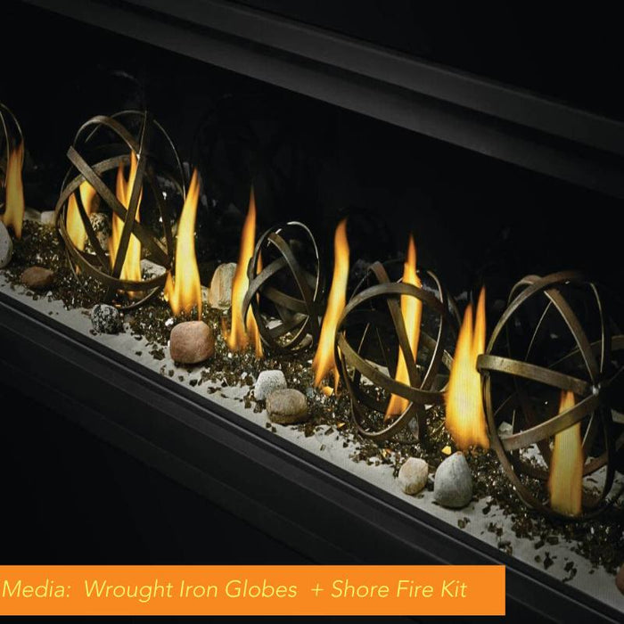 Napoleon Luxuria See Through Linear Fire Place Detail Media Wrought Iron Globes & Shore Fire Kit V1