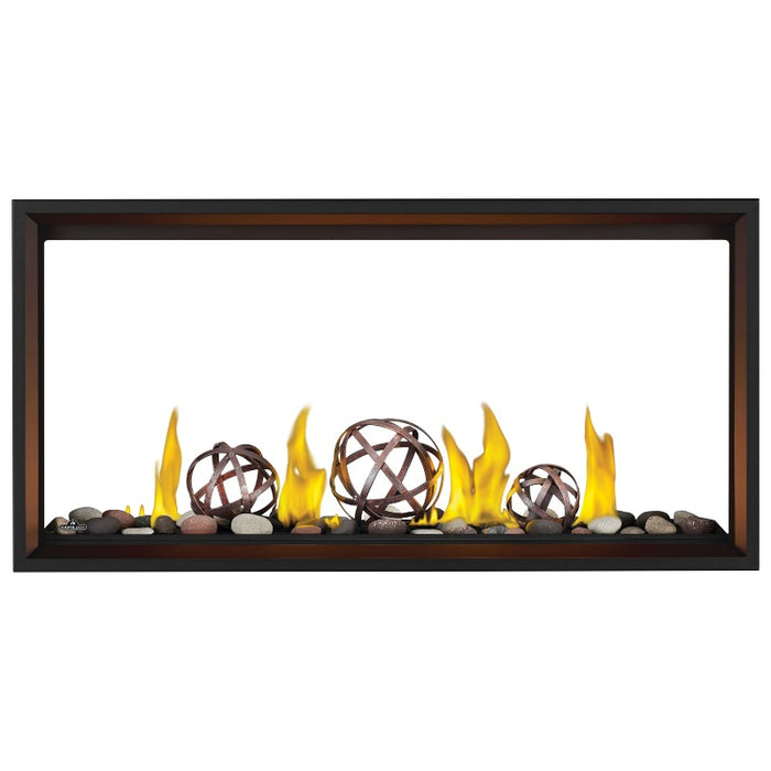 Napoleon Tall Vector 50" See Through Linear Direct Vent Gas Fireplace with Wrought Iron Globes and Mineral Rocks