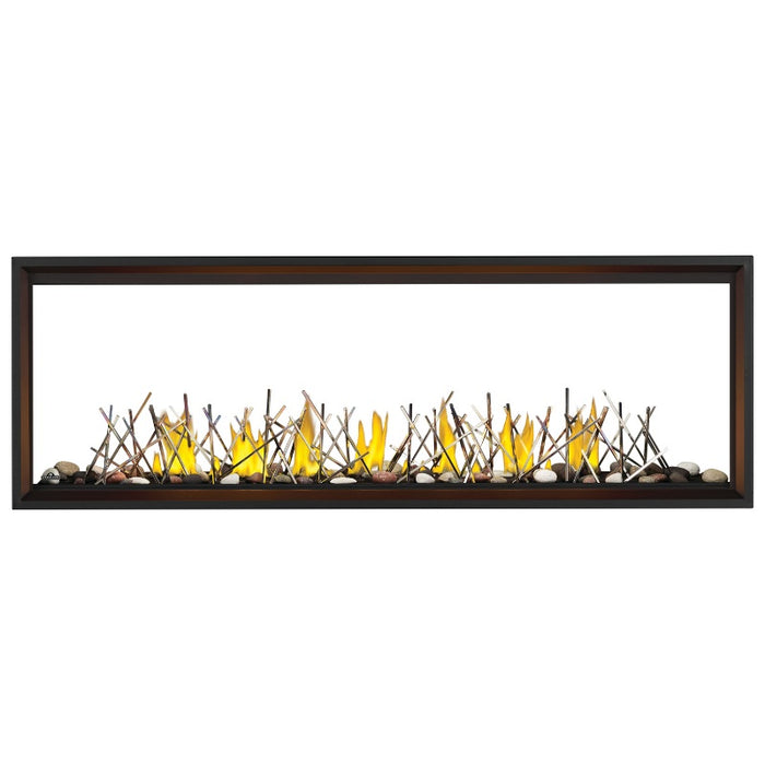 Napoleon Tall Vector 74" See Through Linear Direct Vent Gas Fireplace with Nickel Stix and Mineral Rocks