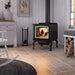 Osburn 3300 Wood Stove  OB03300 with brushed nickel door overlay and black cast iron traditional leg kit