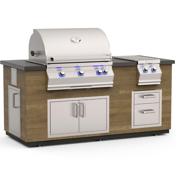 French Barrel Oak  Reclaimed Wood Outdoor Kitchen Island with Aurora Series Grill & Aurora Double Side Burner (A790i)