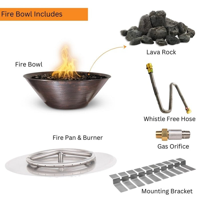 Reno Fire Bowl - Hammered Copper  31 Included Standard Fire Bowl Lava Rock Fire Pan and Burner Whistle Free horse Gas Orifice and Mounting Bracket