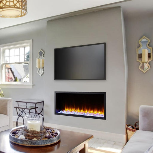 Simplifire Scion 43 Linear Electric Fireplace in Living Room Area with Crystal Clear Embers