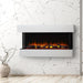 Simplifire Scion Trinity 55 3-Sided Linear Electric Fireplace in Living Room with driftwood logs and red embers