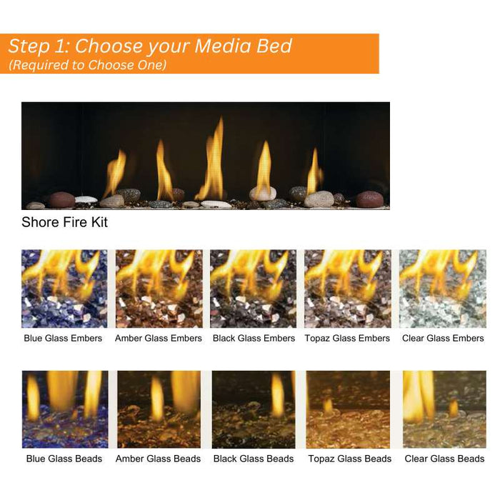 Step 1: Choose your Media Bed for Napoleon Luxuria Linear Direct Vent Gas Fireplace Shore Fire Kit, Glass Embers & Glass Beads