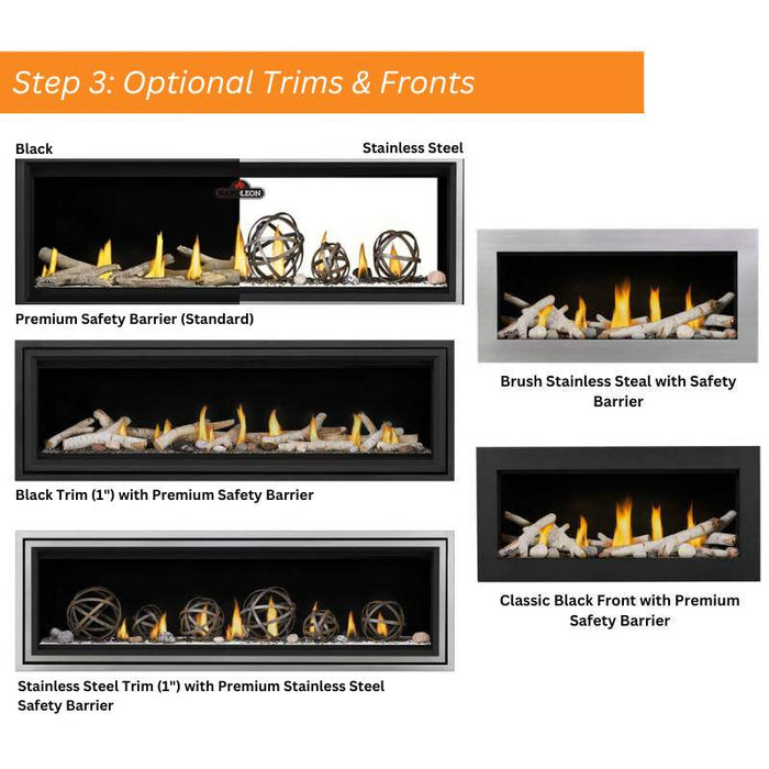 Step 3: Option Trims & Ports see-thru Premium Stainless Steel Safety Barrier, Brush Stainless Steal with Safety Barrier, Classic Black Front with Premium Safety Barrier Black Trim (1") & Stainless Steel Trim ("1)