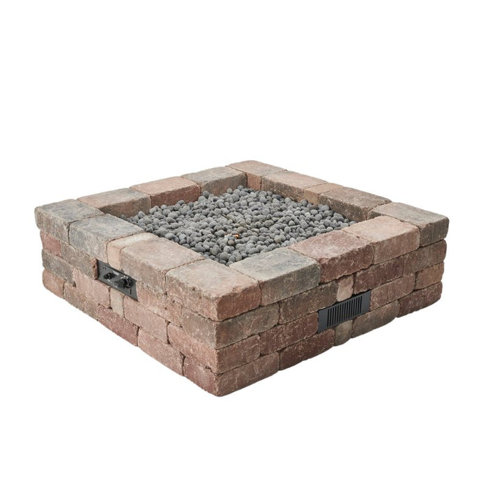 The Outdoor Greatroom Bronson Block Square Gas Fire Pit Kit plus Tumbled Lava Rock