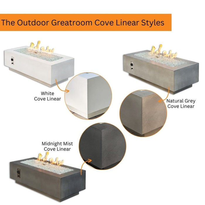 The Outdoor Greatroom Cove Linear Styles Natural Grey Cove Linear, Midnight Mist Cove Linear and White Cove Linear V1