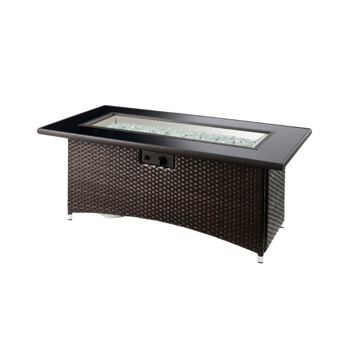 The Outdoor Greatroom Montego Linear Gas Fire Pit Table with Clear Tempered Fire Glass Gems