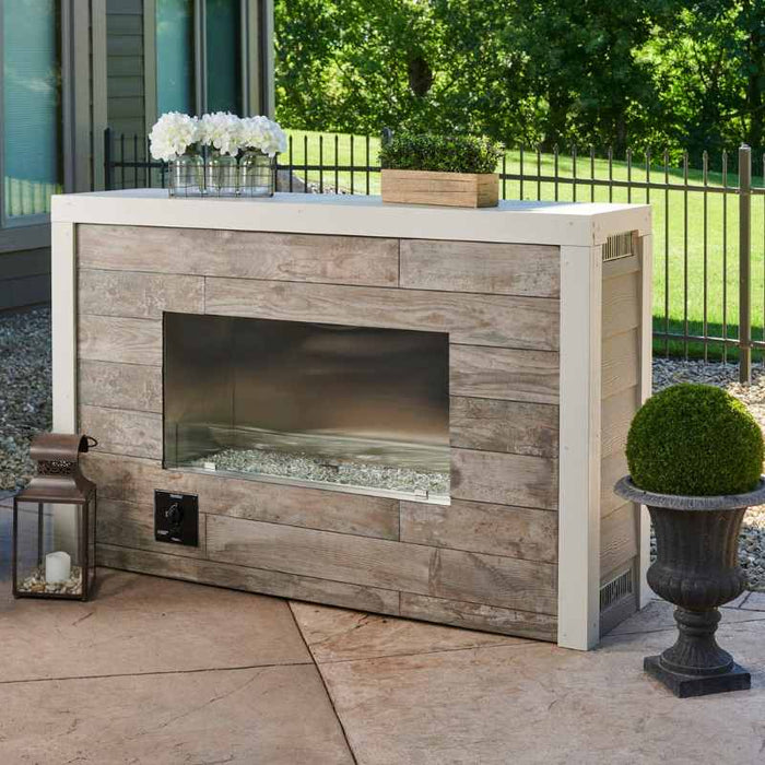 The Outdoor Greatroom Ready-to-Finish Outdoor Fireplace Fireplace with Clear Tempered Glass Beads with Glass Wind Guard Panel