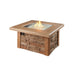 The Outdoor Greatroom Sierra Square Gas Fire Pit Table with Clear Tempered Fire Glass Gems plus Fire Burner On