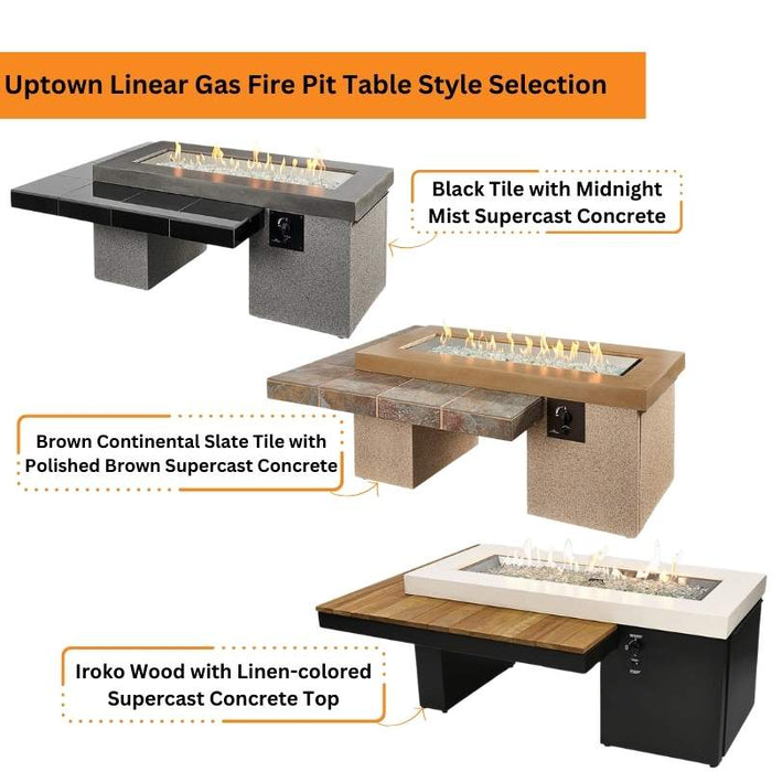 Uptown Linear Gas Fire Pit Table Style Selection Black  Brown and Iroko V1