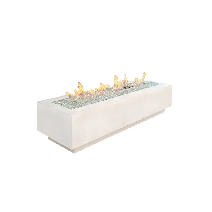 WhitCove 72 Linear Gas Fire Pit Table with Clear Tempered Fire Glass Gems plus Fire Burner On